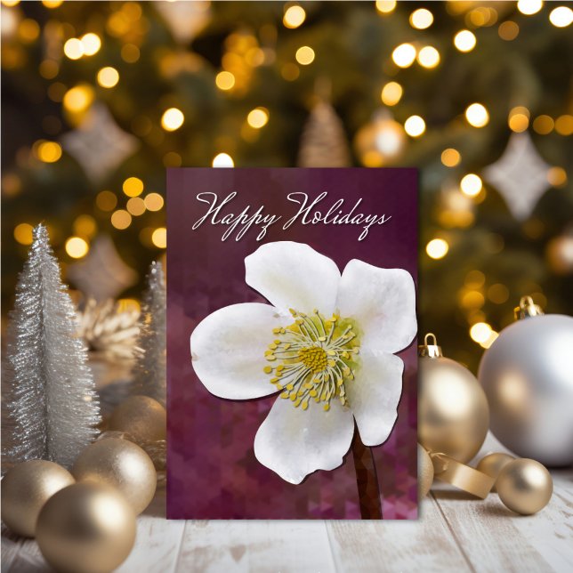 Cartão Sophisticated High-Poly Winter Rose Art Holiday (High-Poly Winter Rose Art Card - Elegant Burgundy Holiday Greeting.)