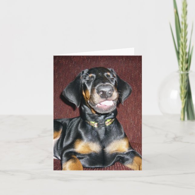 Cartão Sorriso Doberman Pinscher Puppy - Placa de Nota de (Frente)