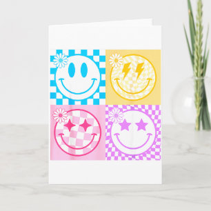 Cartão Sorriso Feliz Retro Cara Xadrez Padrão Vibrações T