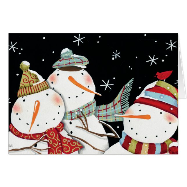 Cartão Sorrisos modernos dos bonecos de neve (Frente Horizontal)