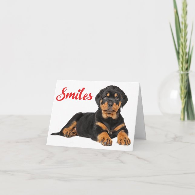 Cartão Sorrisos Rottweiler Cachorro Puppy Pensando em voc (Frente)