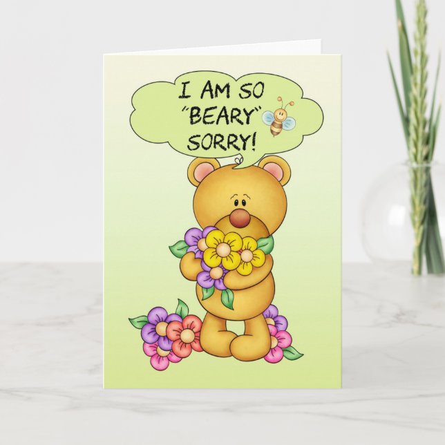 Cartão Sorry Card "Beary" Sorry With Bear And Flowers (Frente)
