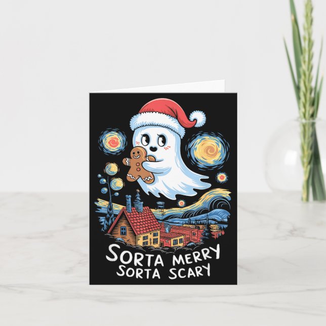 Cartão Sorta Merry Sorta Y Santa Ghost Christmas Gingerbr (Frente)