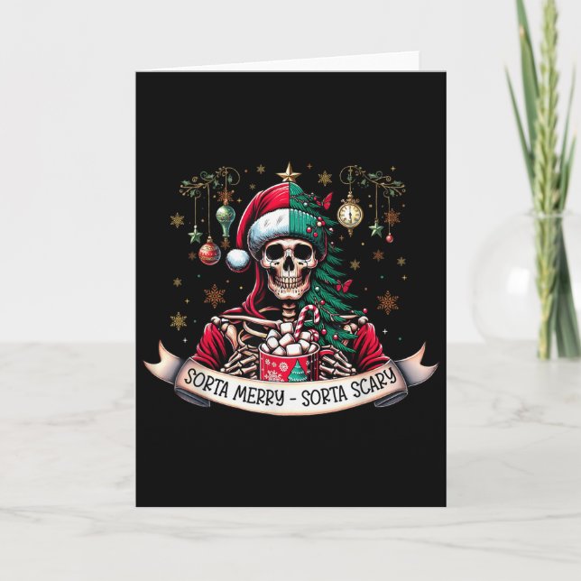 Cartão Sorta Merry Sorta Y Skeleton Hot Cocoa Christmas P (Frente)