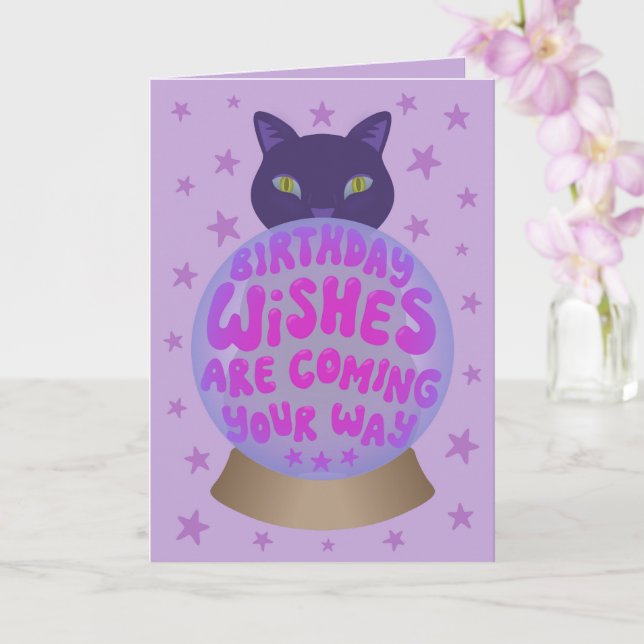 Cartão Sorte de Aniversário do Gato Preto (Orquídea)