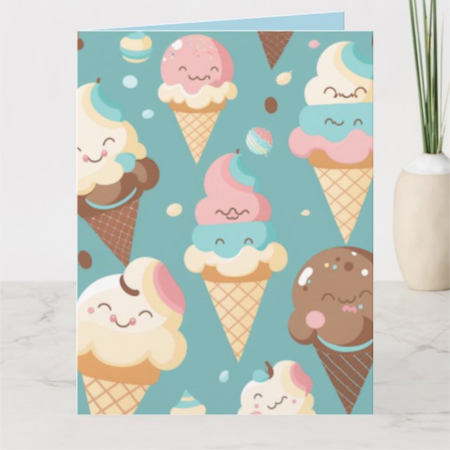 Cartão Sorvete colorido fofo (Frente)