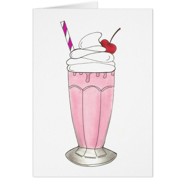 Cartão Sorvete Comprar Morango Rosa Milkshake Foodie (Frente)