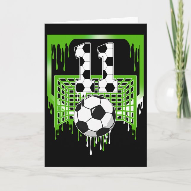 Cartão Sorvete de futebol de aniversário de 11 anos, gote (Frente)