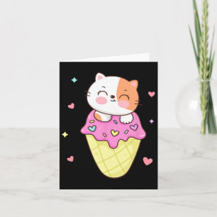 Cartão Sorvete De Gato Bonito Camisa Animador Kawaii Cria