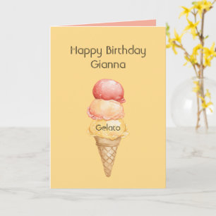 Cartão Sorvete Italiano Vermelho Amarelo Cone De Aniversá