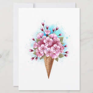 Cartão Sorvete Waffle Rosa Sakura Cone