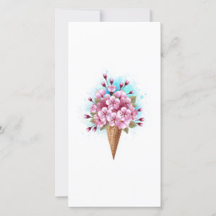 Cartão Sorvete Waffle Rosa Sakura Cone