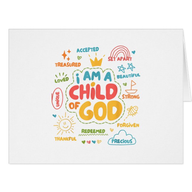 Cartão Sou Criança de Deus, Retro Cristão Jesus Faith De (Frente horizontal)