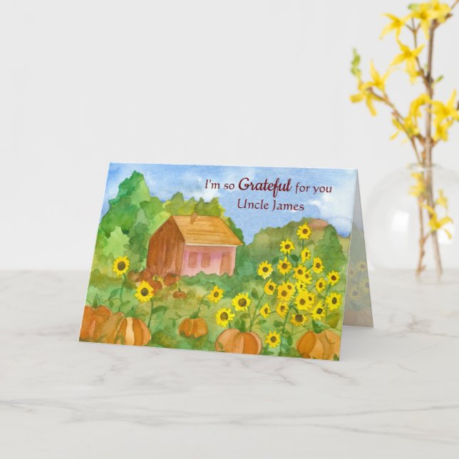 Cartão Sou Grata por Tio Feliz Ação de Graças (Flor Amarela)