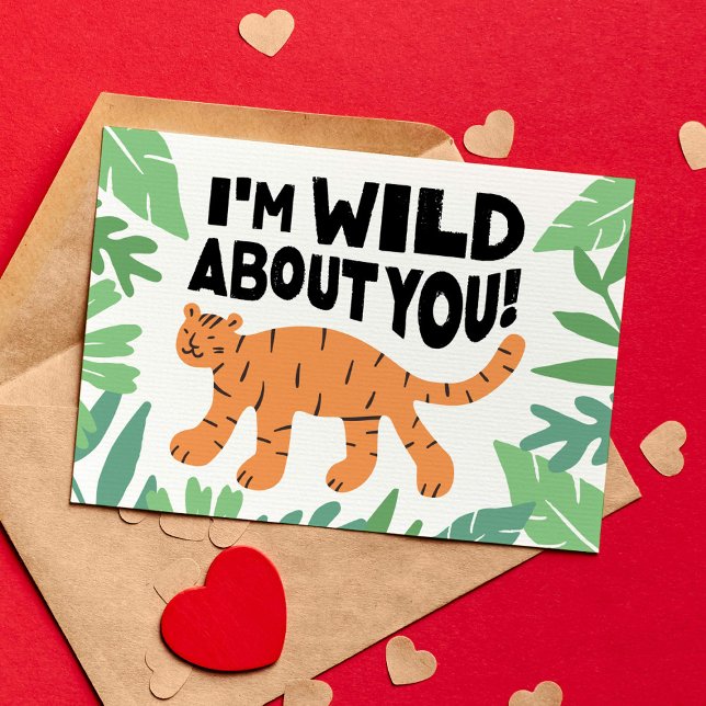 Cartão Sou selvagem com o Namorados do seu filho (Wild About You - Valentines Day Classroom Card for Kids)