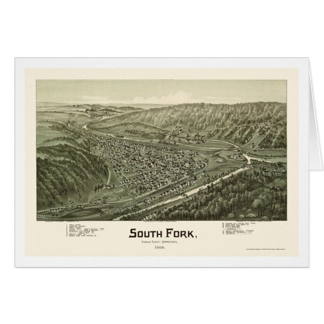 Cartão South Fork, mapa panorâmico do PA - 1900 (Frente Horizontal)