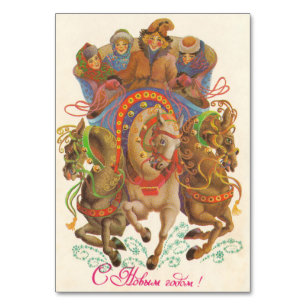 Cartão soviético com cavalaria de Ano Novo