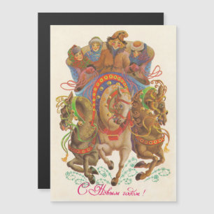 Cartão soviético com cavalaria de Ano Novo