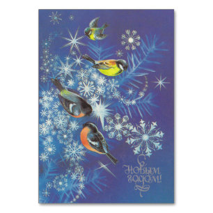 Cartão soviético de ano novo com aves