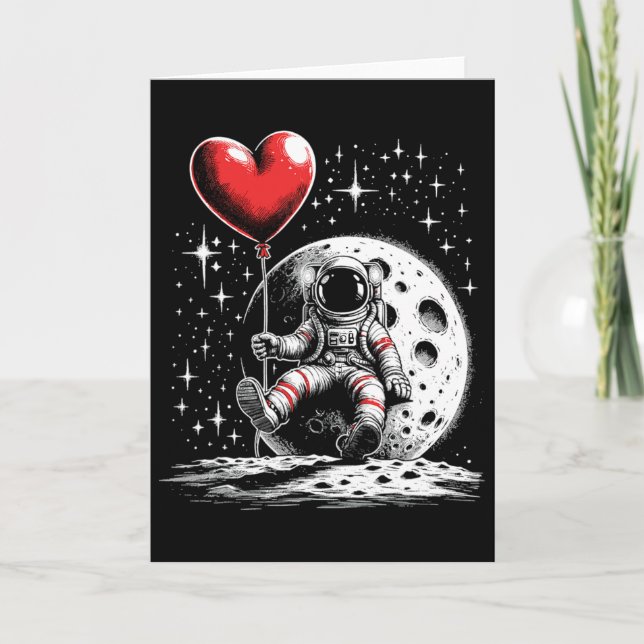 Cartão Space Astronaut Heart Bylloon Valentine's Day Vale (Frente)