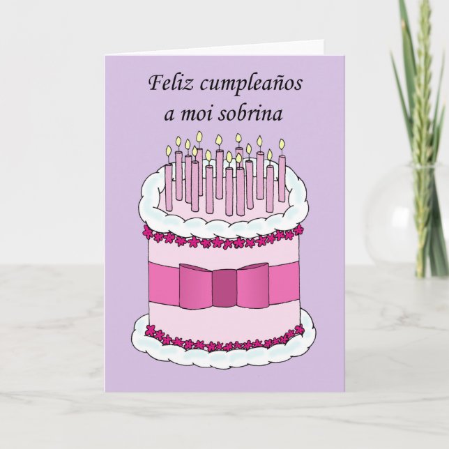 Cartão Spanish Happy Birthday Niece Cartoon Cake (Frente)