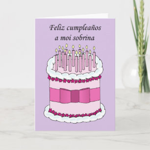 Cartão Spanish Happy Birthday Niece Cartoon Cake