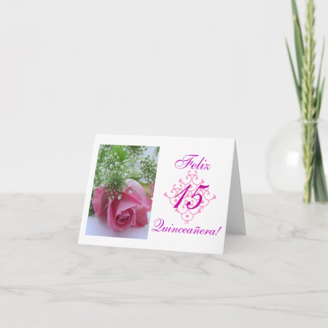 Cartão Spanish: Quinceañera- rosa (Frente)