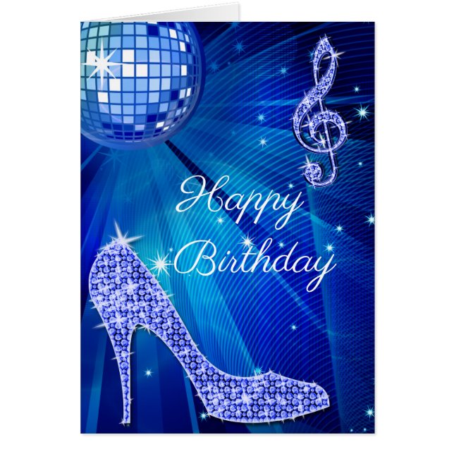 Cartão Sparkle Heels Blue Disco Ball (Frente)