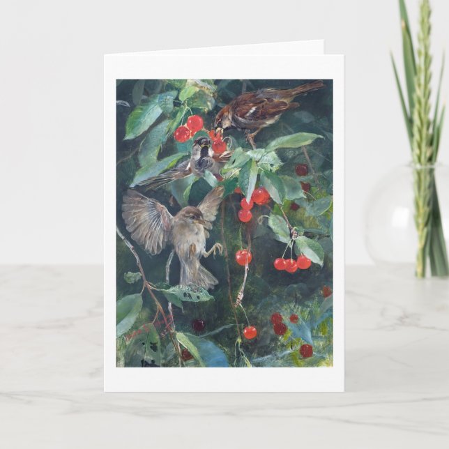 Cartão Sparrows in a Cherry Tree, Bruno Liljefors (Frente)