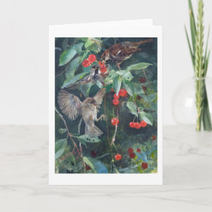 Cartão Sparrows in a Cherry Tree, Bruno Liljefors