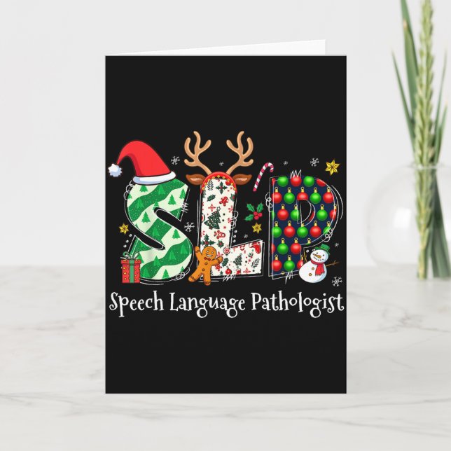 Cartão Speech Language Pathologist Reindeer Santa Hat Slp (Frente)