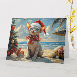 Cartão Sphynx Cat Christmas Vintage Beach