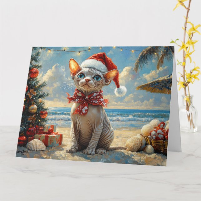 Cartão Sphynx Cat Christmas Vintage Beach (Flor Amarela)