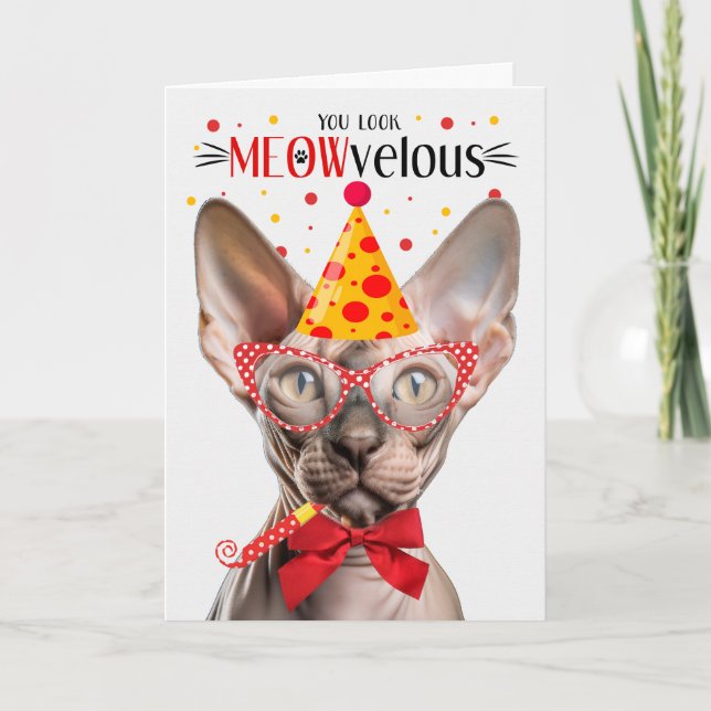 Cartão Sphynx Cat MEOWvelous Aniversário (Frente)