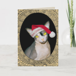 Cartão Sphynx Cat Santa Christmas