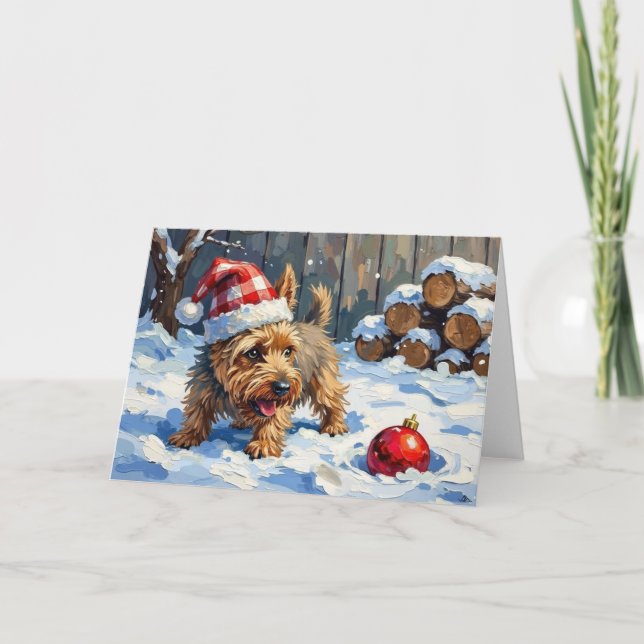 Cartão Spirited Cairn Terrier Dog Digging for Christmas T (Frente)