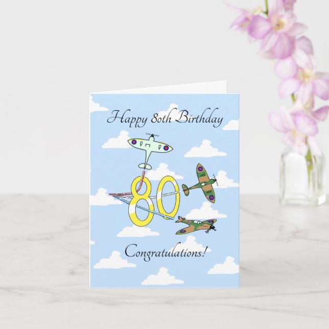 Cartão Spitfire 80 Birthday (Céu Azul) (Orquídea)