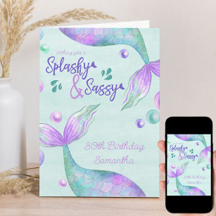 Cartão Splashy e Sassy Qualquer Idade Sereia Aniversário