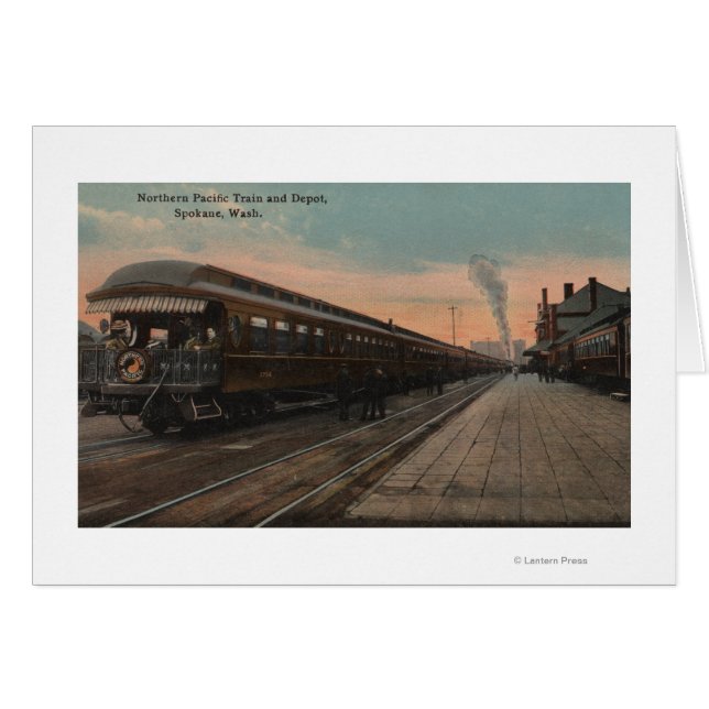 Cartão Spokane, WA - Vista do comboio e do depósito do N. (Frente Horizontal)