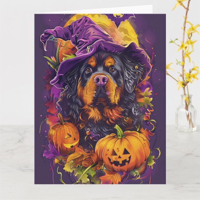 Cartão Spookan Tibetan Mastiff Dog Halloween Witch Pumpki (Flor Amarela)
