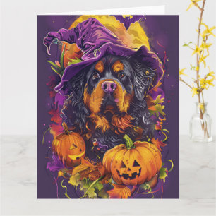 Cartão Spookan Tibetan Mastiff Dog Halloween Witch Pumpki