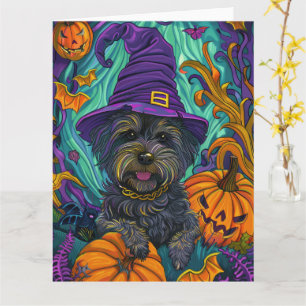 Cartão Spookan Tibetan Terrier Dog Halloween Witch Pumpki