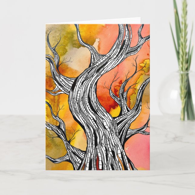 Cartão Spooky Abstract Tree Pen Drawing Art Greeting Card (Frente)