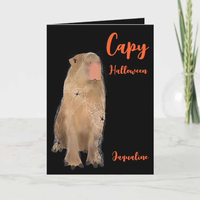 Cartão Spooky Capybara Pun Ilustração Halloween (Frente)