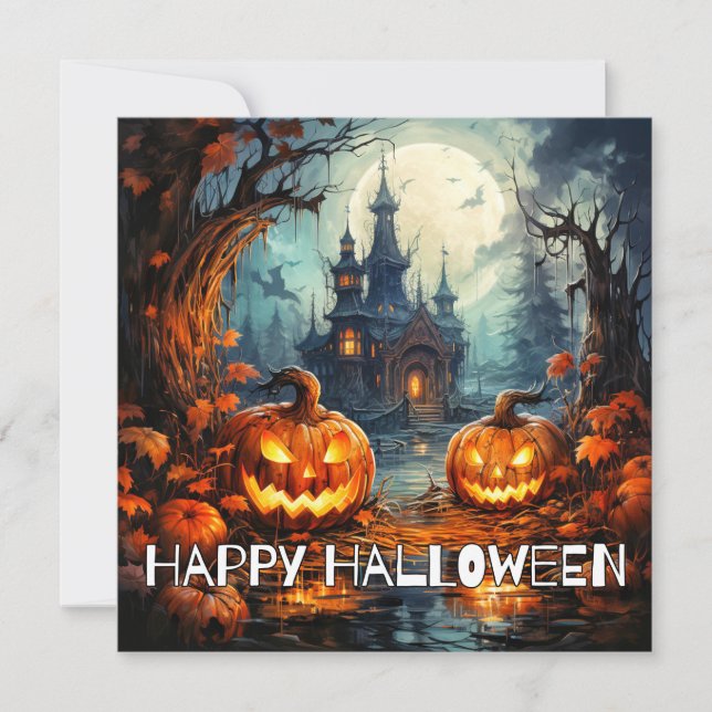 Cartão Spooky Creepy Castle Happy Halloween (Frente)
