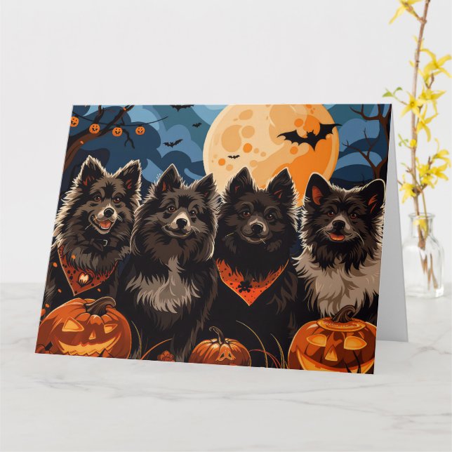 Cartão Spooky Finlandês do Halloween Lapphund (Flor Amarela)