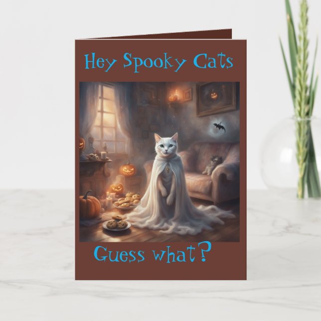 Cartão Spooky Ghost Cat Halloween greeting Card (Frente)