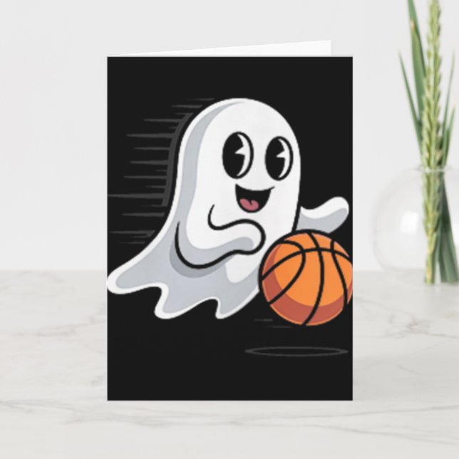 Cartão Spooky Ghost Playing Basketball Retro Halloween Co (Frente)