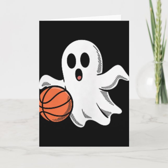 Cartão Spooky Ghost Playing Basketball Retro Halloween Co (Frente)