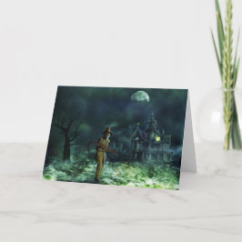 Cartão Spooky Halloween Grim Reaper e Casa Assombrada